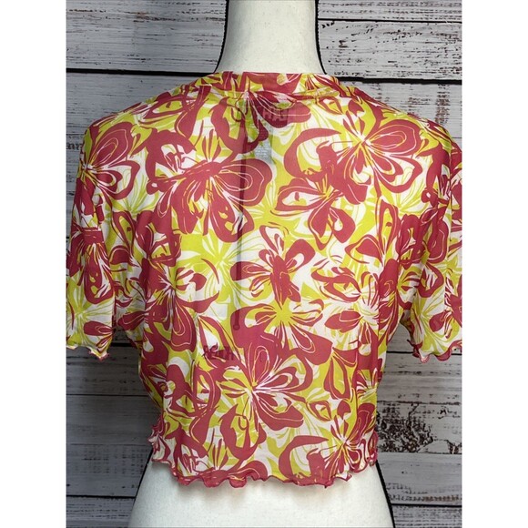 Beach Riot Kathleen Crop Top Floral Tropical Cover Up Pink Hawaiian Mesh NWT New - Picture 9 of 9
